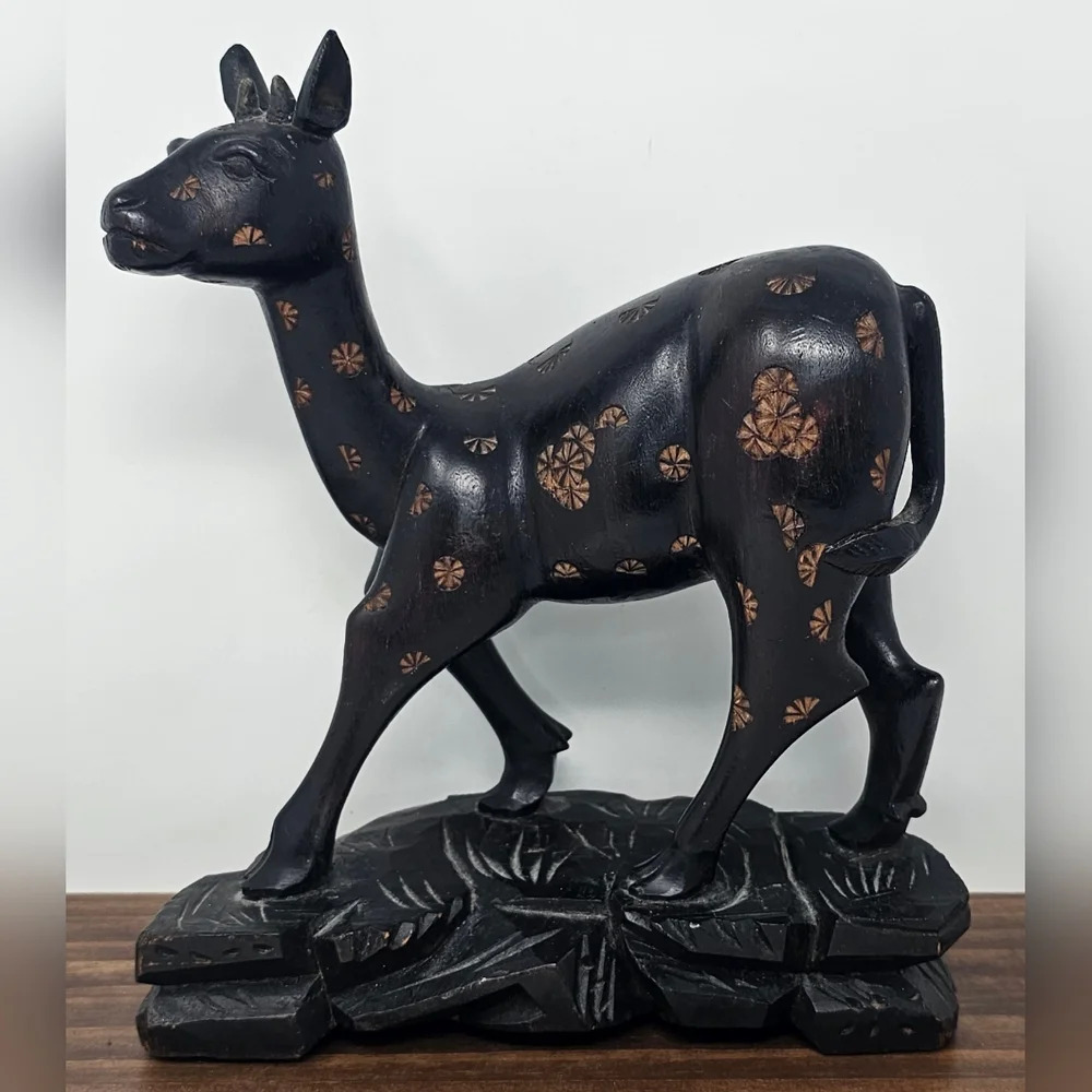 Baby Giraffe Solid Wood Hand Carved  Asian Tribal 8.5" Tall Statue